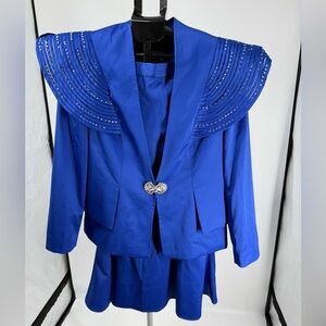 Donna Vinci Women Royal Blue Church Skirt Suit Crystal Jewels Sz10 Convocation
